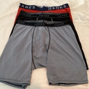 Hanes Men's Boxer Briefs - Blue, Red, and Black. 3 pair.  F